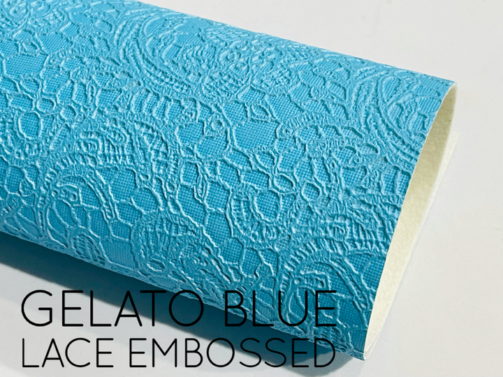Feuille de similicuir gaufré en dentelle Gelato bleue