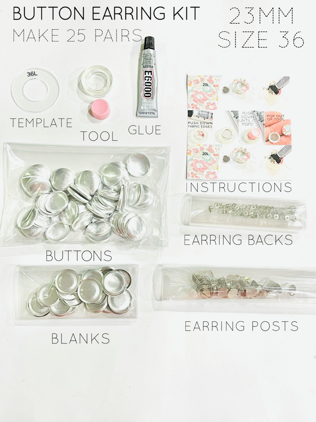 23mm Button Earring Self Cover Starter Kit - 25/50/100 Pairs - Oliver and May Everyday Range