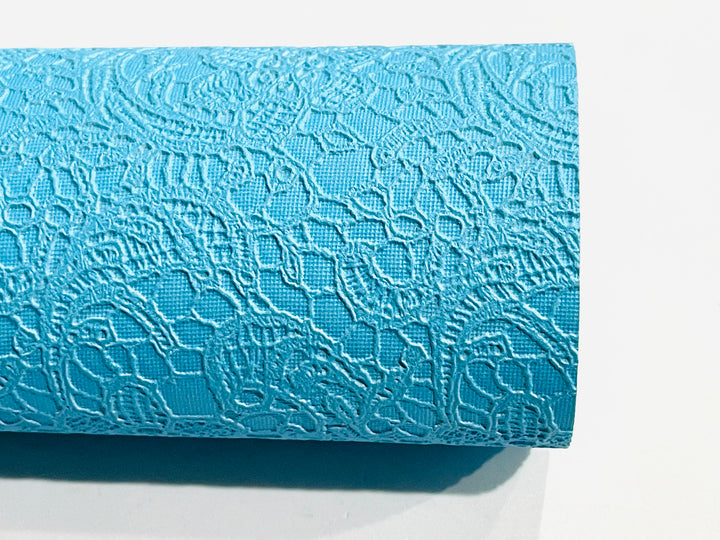 Feuille de similicuir gaufré en dentelle Gelato bleue