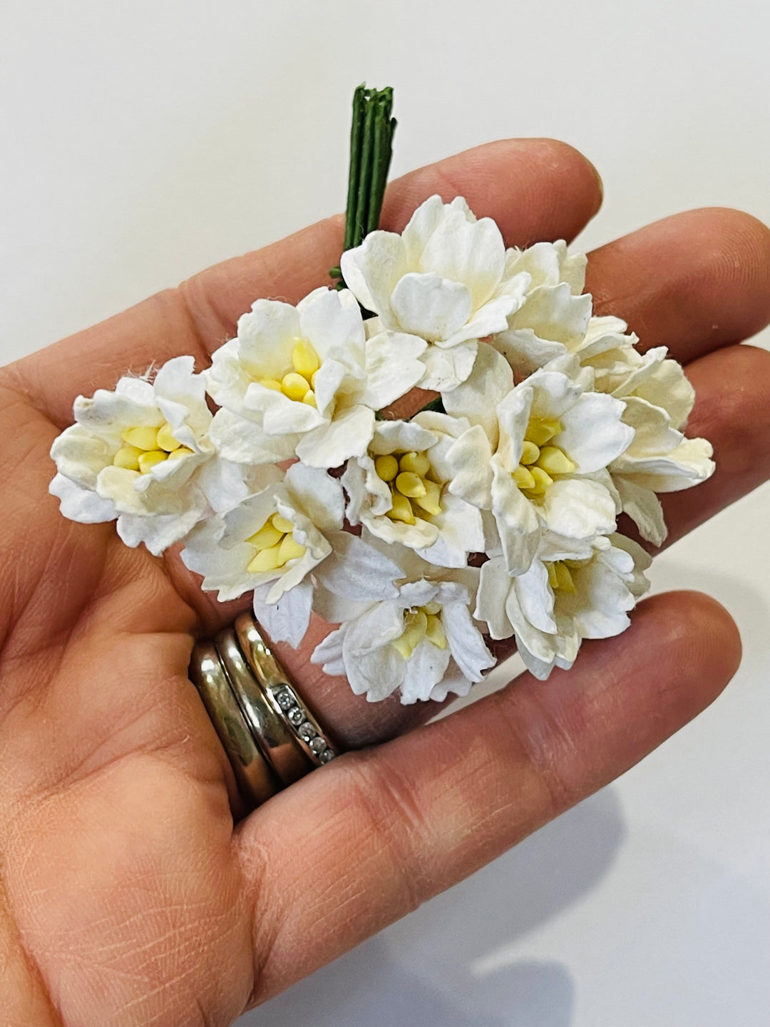 20mm White Cherry Blossoms Mulberry Paper Flowers - Lot of 10