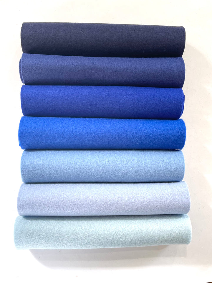 Shades of Blue 7 Sheet Pure Merino Wool Felt Bundle