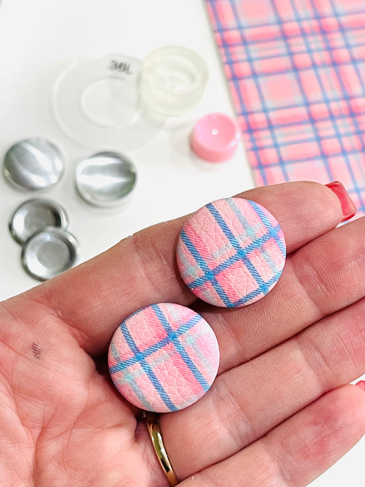 Pink Blue Plaid Print Faux Leatherette