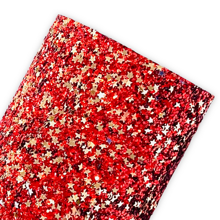 Toile à paillettes épaisses étoiles rouges et dorées
