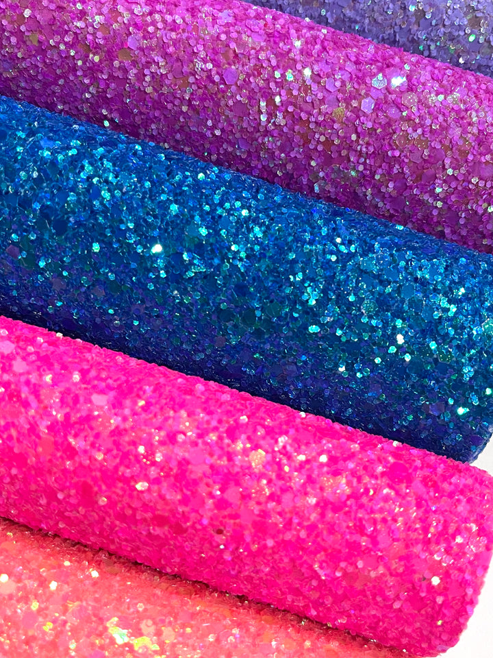 Azure Chunky Glitter Leather - Ultimate Neon Rainbow
