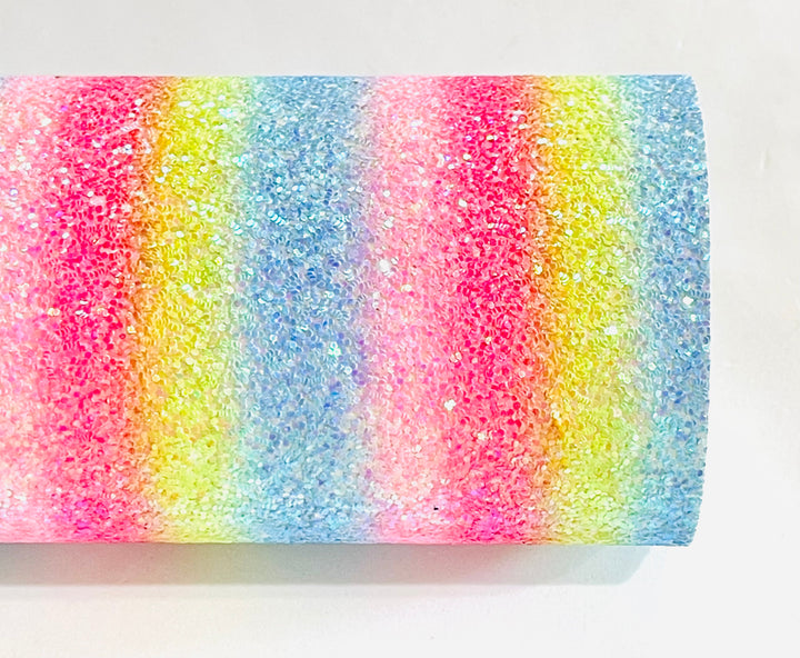 Rainbow Stripe Chunky Glitter Fabric Sheet
