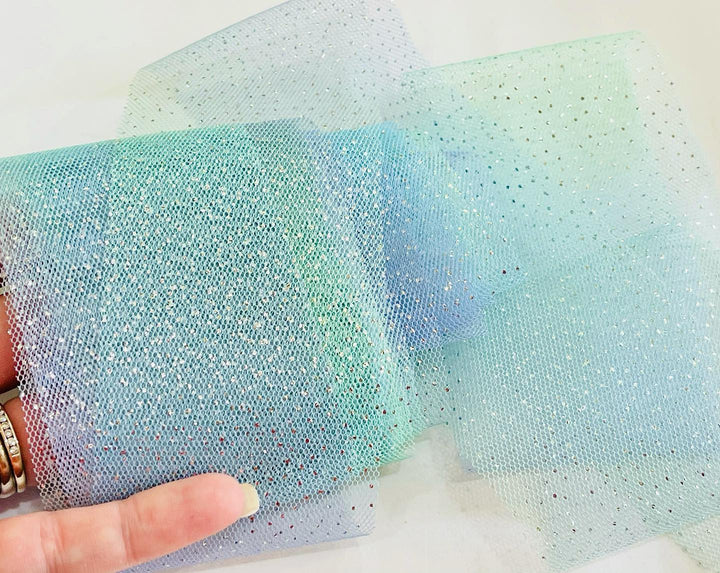 Sirène Bleu Clair Vert Glitter Tulle 2.36" 6cm x 5 Yard Lot