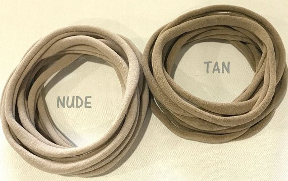 10 x TAN Thin Nylon Headbands 6mm Thin 26cm Super Stretchy Baby Toddler Bulk Nylon Elastic Headbands AU Seller