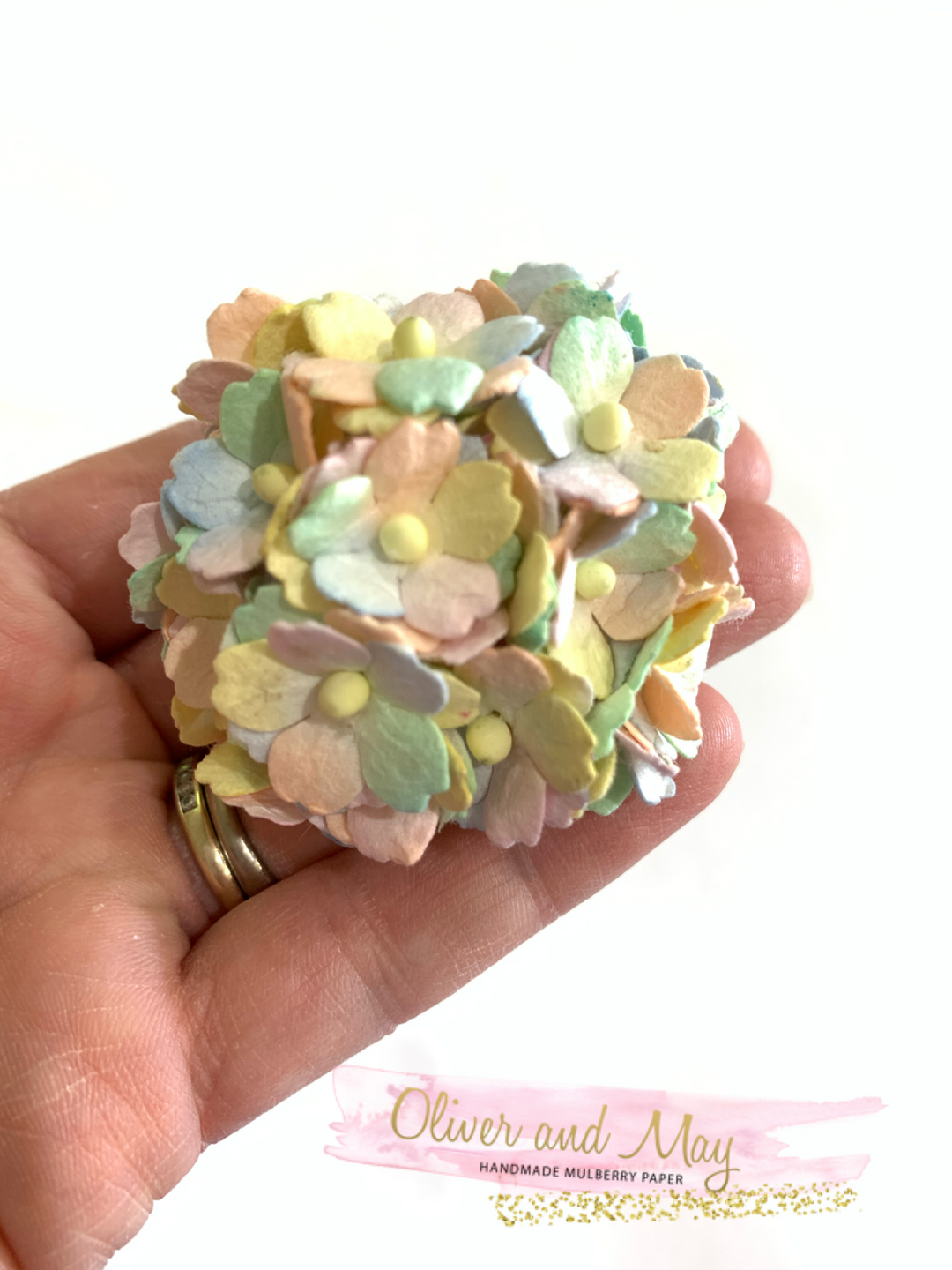15mm Pastel Rainbow Sweetheart Blossoms Mulberry Paper Blossoms - 15mm - Lots of 20 or 100