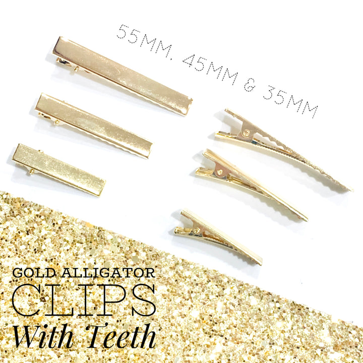 Gold Hair Clips with Teeth - 4 Sizes 32mm, 35mm, 45mm and 55mm - Packs of 10, 25 or 100