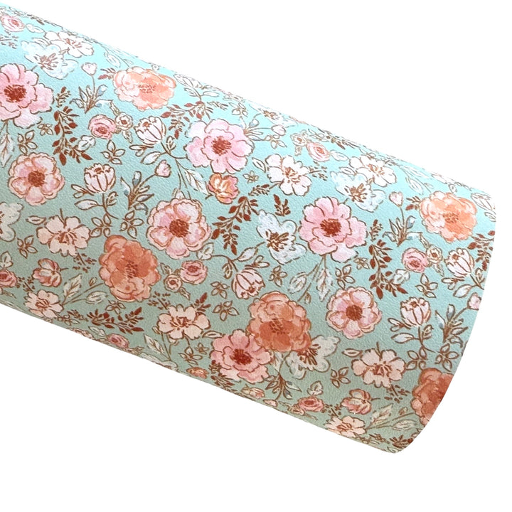 Watercolour Boho Floral Sage Smooth Floral Leatherette - Muse Bloom Design