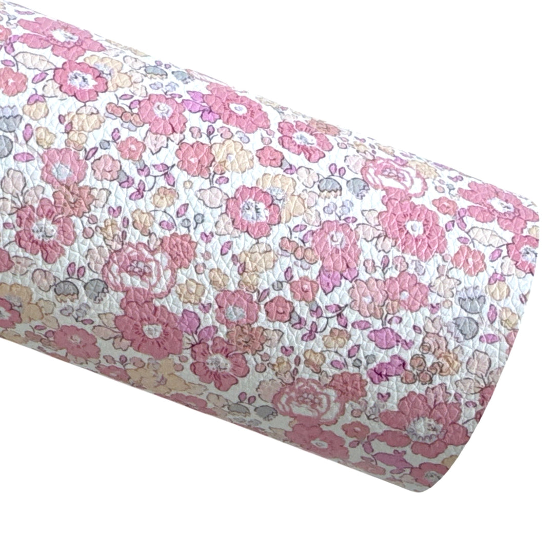 Peach Pink Floral Faux Leatherette