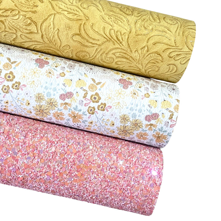 Yellow Wildflowers Glitter Leatherette Bundle