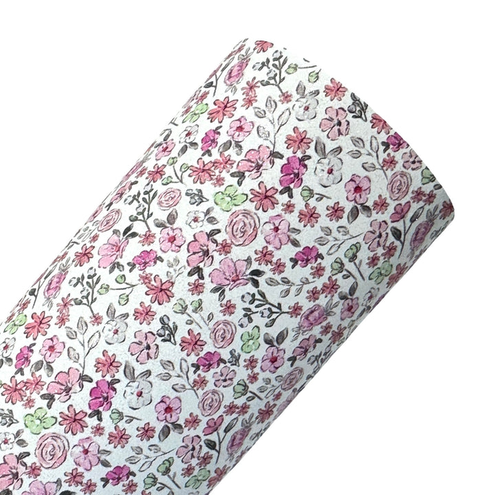 Pink Floral Shimmer Suede Leatherette