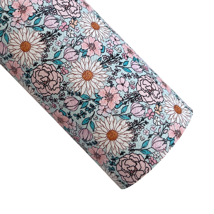 Ocean Daisy Floral Faux Leatherette - Custom Print