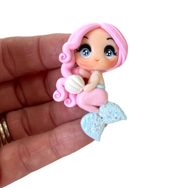 Pink Blue Hair Mermaid Bow Clay Embellishment - Gorgeous Maker