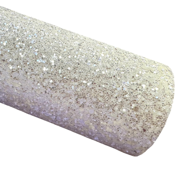 Creamy White Chunky Glitter Fabric Sheet 0.7mm Thick | Smooth Rear | Great for Backing | Shoes
