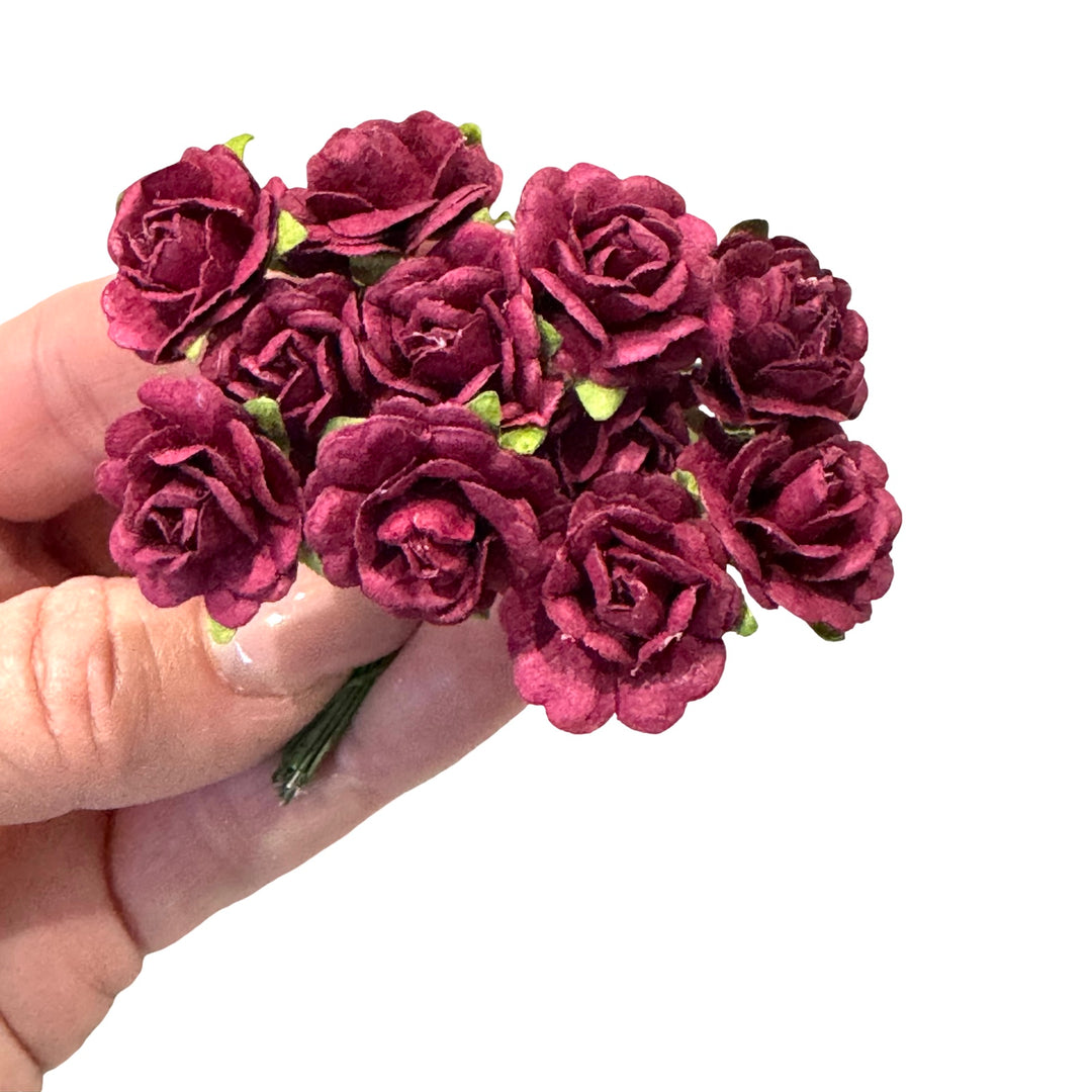 Dark Red Delicate Rose Mulberry Paper Blooms 20mm