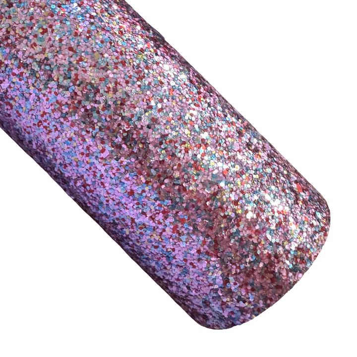 Pale Pink Mix Chunky Glitter Fabric Sheet 0.7mm Thick | Smooth White Rear | Great for Backing | Shoes