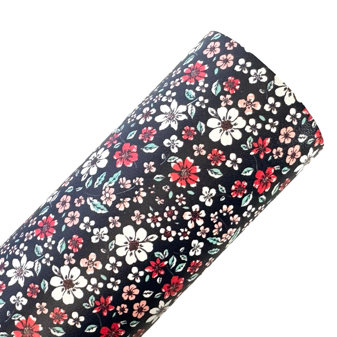 Red White Blue Floral Smooth Leatherette - Muse Bloom Design