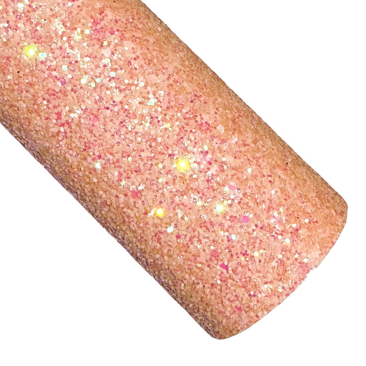 Peach Apricot Chunky Glitter Leather | Smooth Canvas Rear | 0.8mm thickness