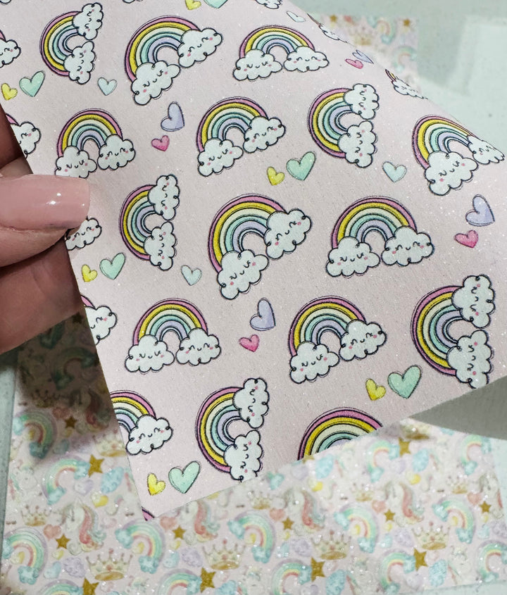 Rainbows and Clouds Shimmer Suede Leatherette