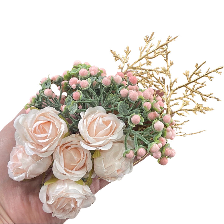 Soft Peach Silk Roses & Foliage Bundle