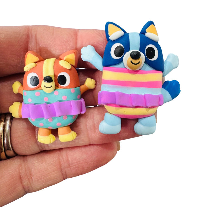 Heeler Pups in Swimsuits Bow Clays from Temptress Maker