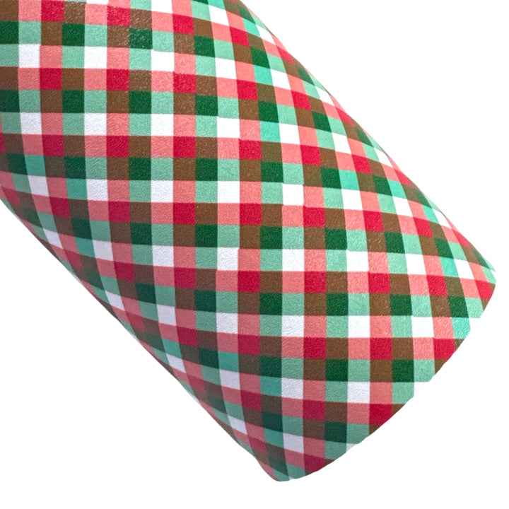 Red Green and White Plaid Smooth Leatherette