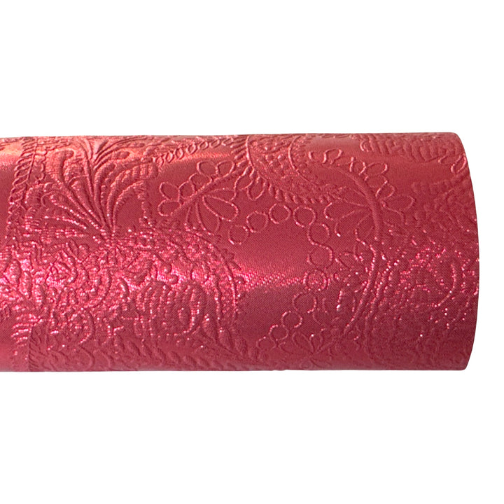 Metallic Red Floral Embossed Leatherette