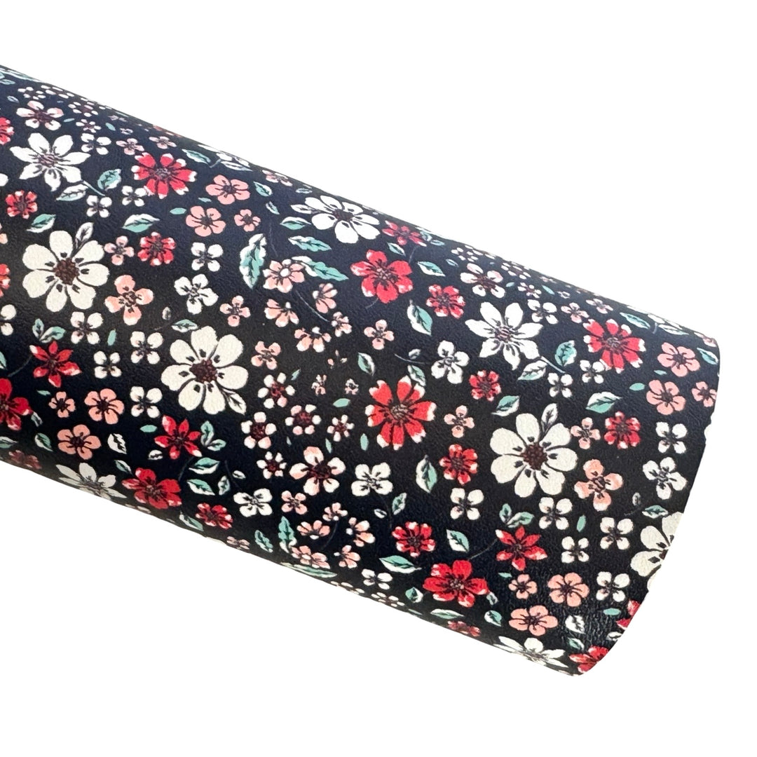 Red White Blue Floral Smooth Leatherette - Muse Bloom Design