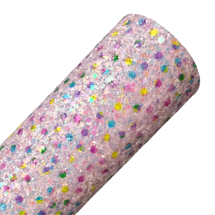 Pink Rainbow Watercolour Dots Chunky Glitter Leather