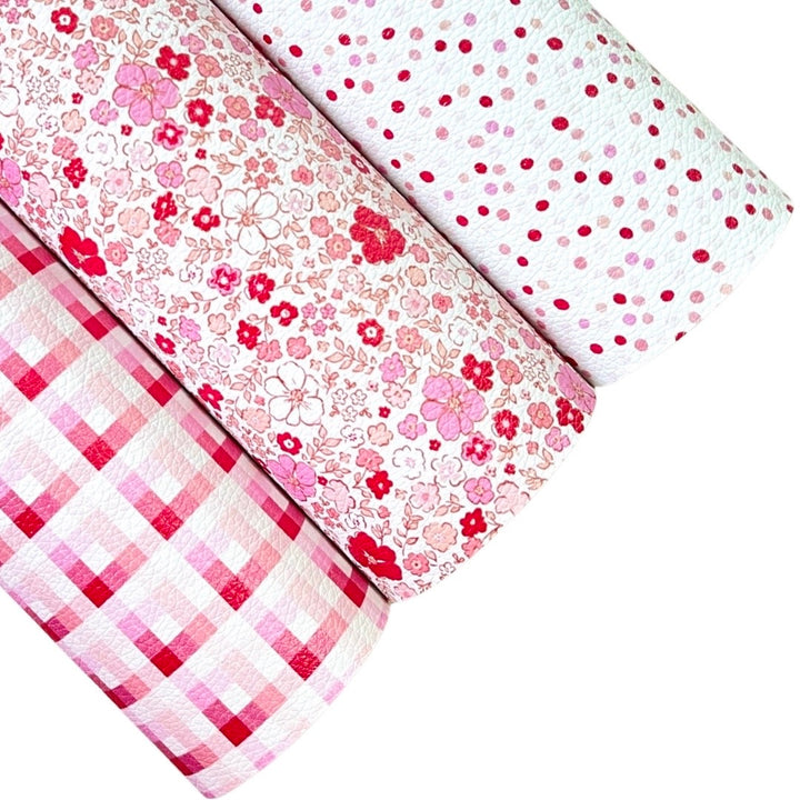 Pink and Red Floral, Dots and Plaid Leatherette Bundle