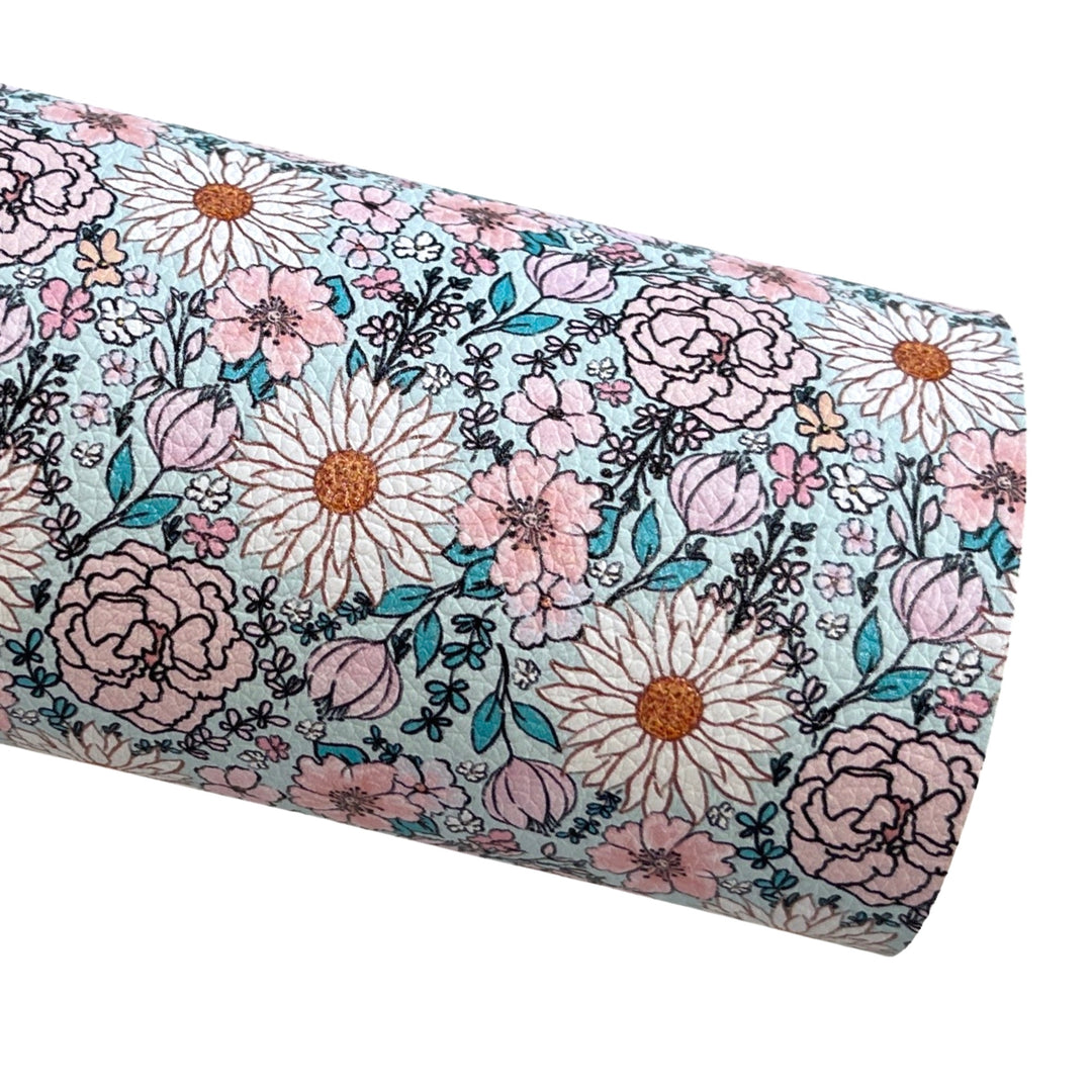 Ocean Daisy Floral Faux Leatherette - Custom Print