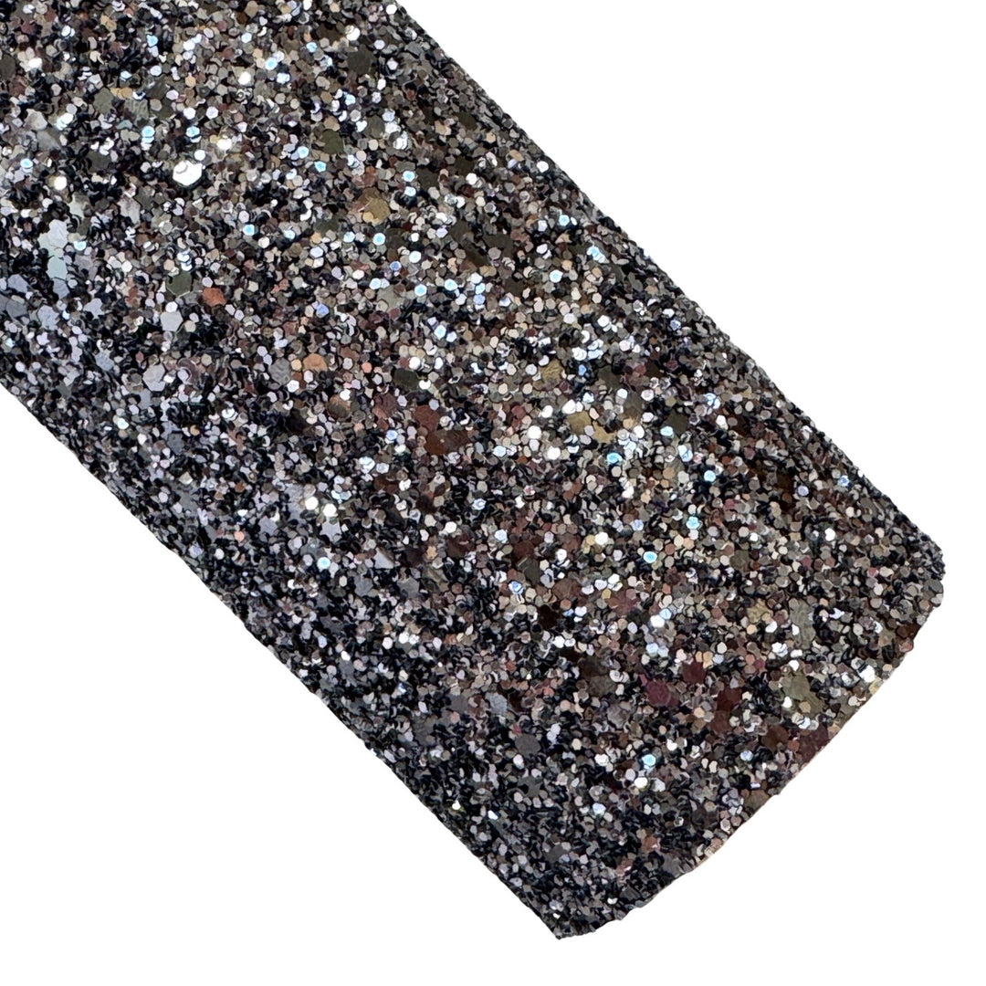Dark Charcoal Chunky Glitter Leather