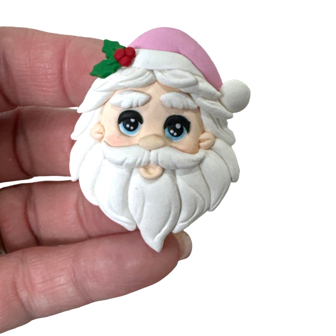 Pink Hat Santa Cameo Bow Clay - choice of 2