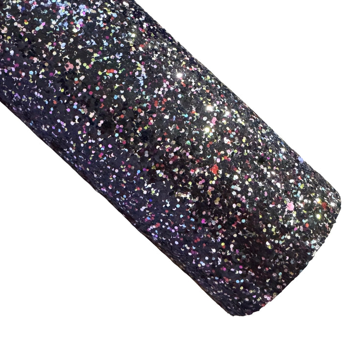 Black Lolly Mix Chunky Glitter Fabric Sheet 0.7mm Thick | Smooth Grey Rear | Great for Backing | Shoes