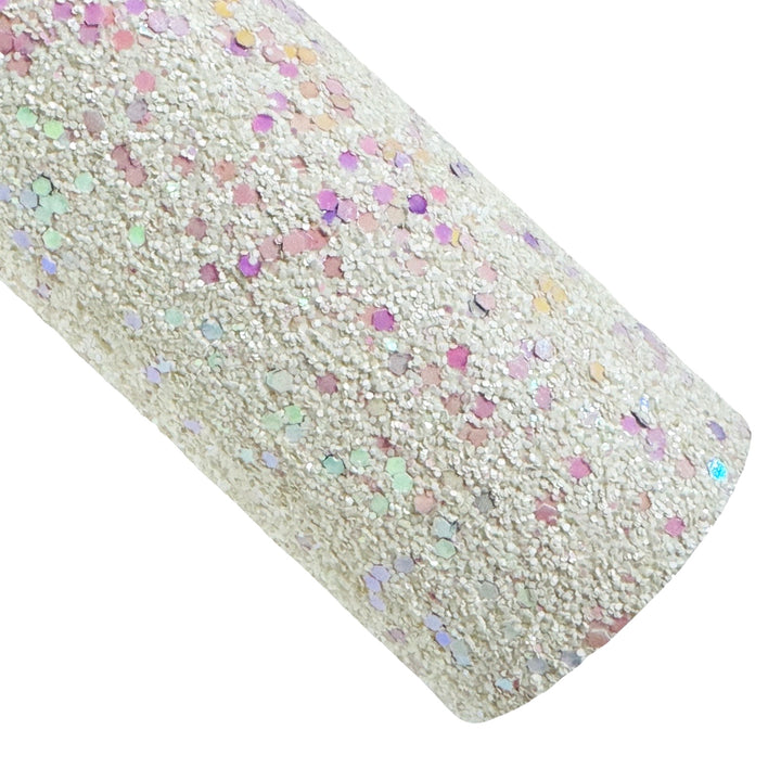 Magical White Rainbow Chunky Glitter Leather