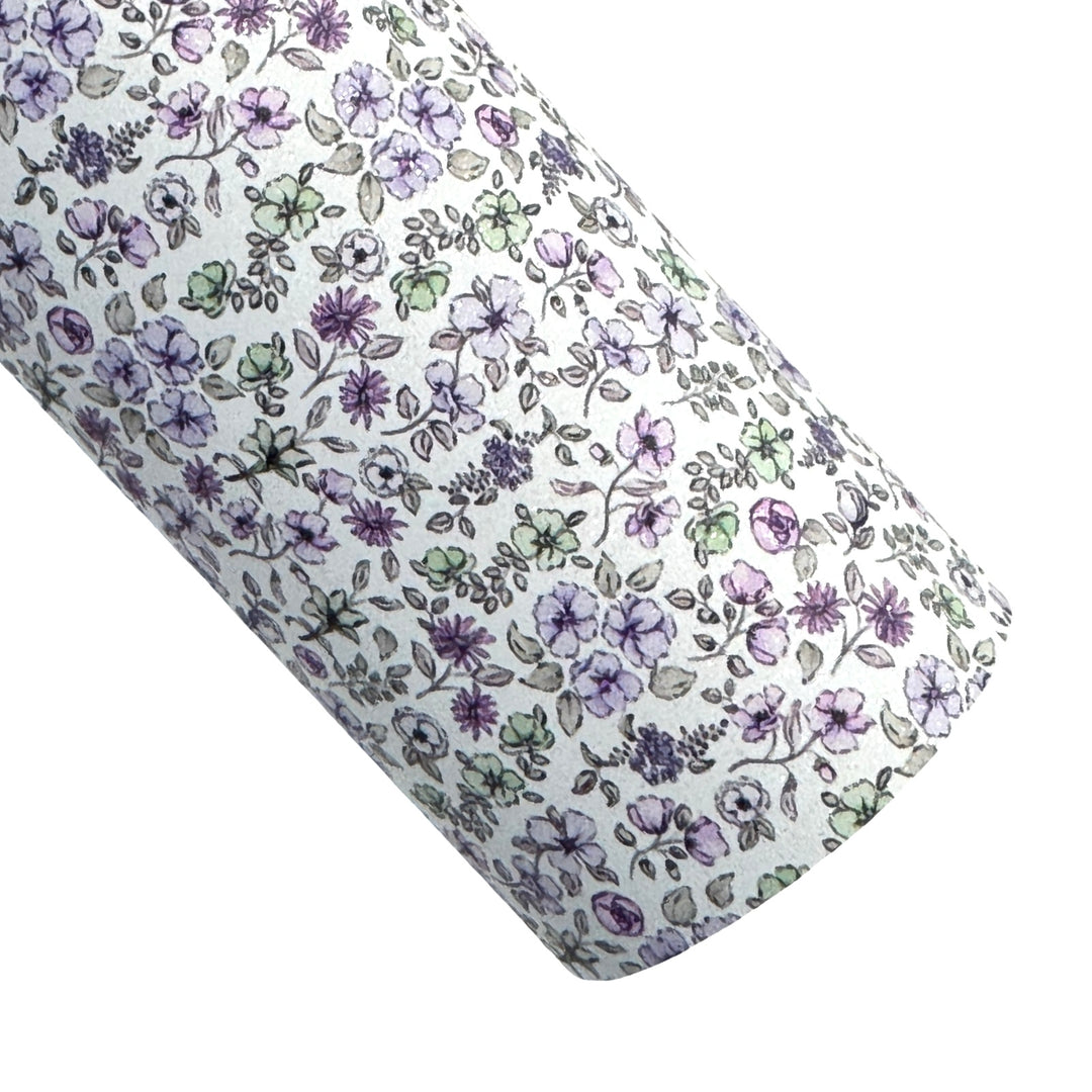 Purple Floral Shimmer Suede Leatherette