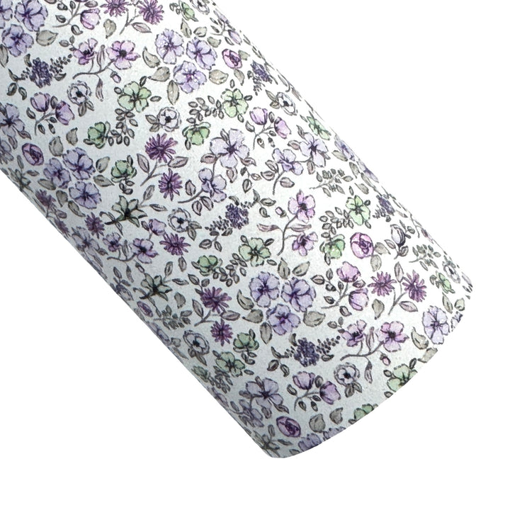Purple Floral Shimmer Suede Leatherette