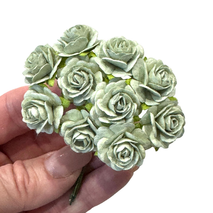 Pale Green Delicate Rose Mulberry Paper Blooms 20mm
