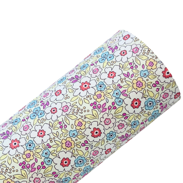 Yellow Floral Shimmer Suede Leatherette