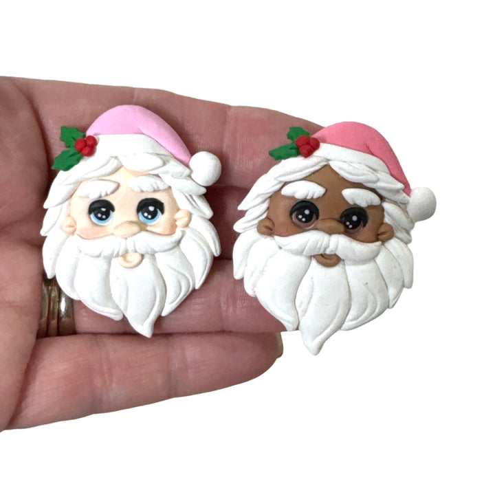 Pink Hat Santa Cameo Bow Clay - choice of 2