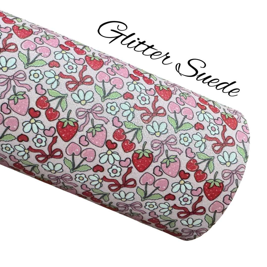Strawberry Cherry Ribbons Faux Leatherette & Glitter Suede