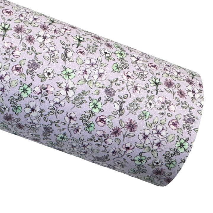 Purple Floral Shimmer Suede Leatherette