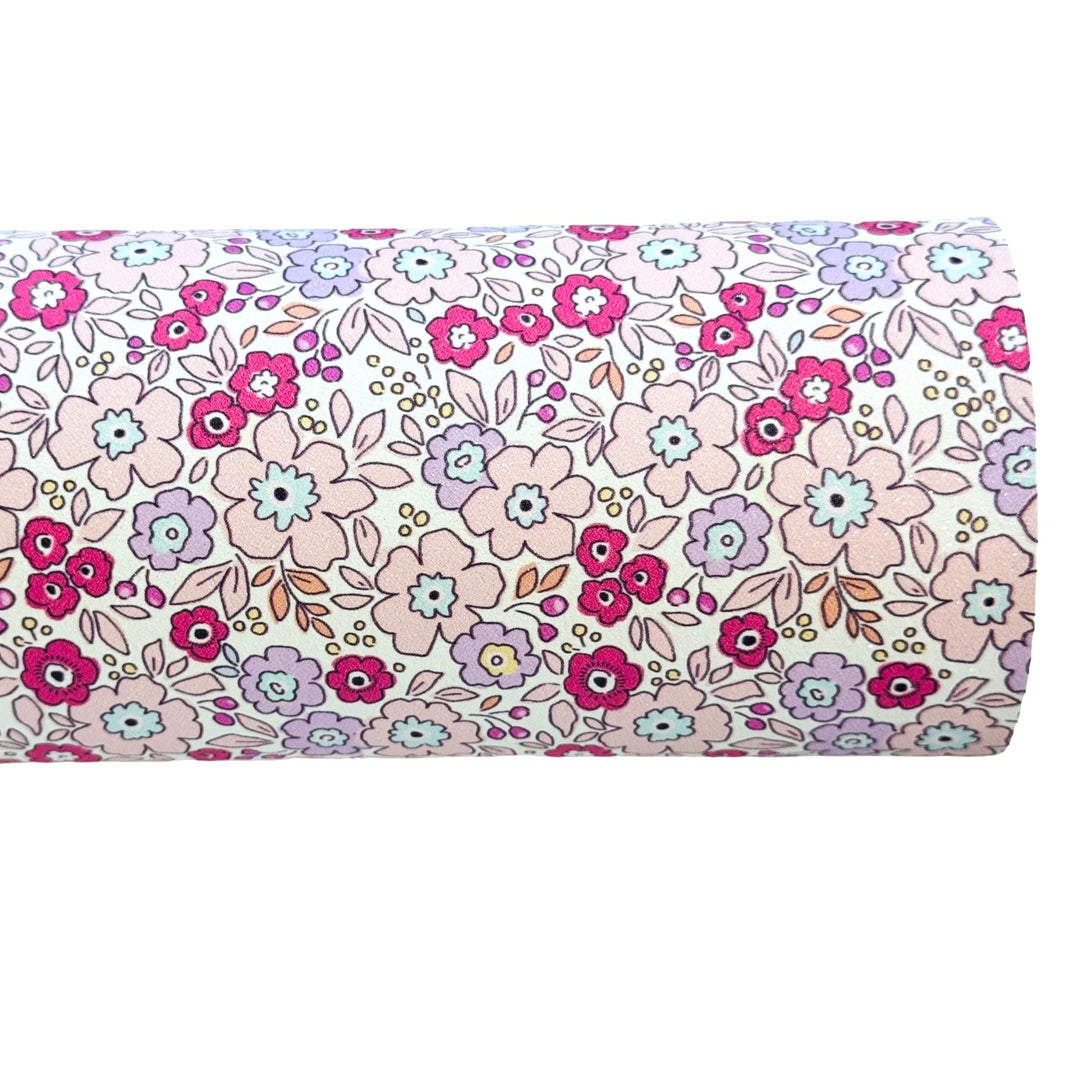Lilac Pink Purple Floral Shimmer Suede Leatherette