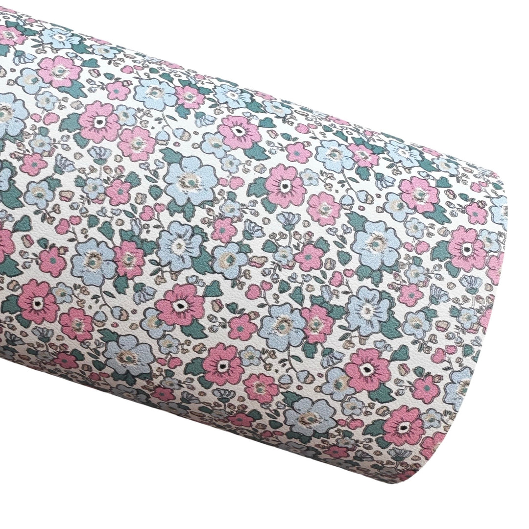 White Ditsy Floral Smooth Faux Leather Sheet