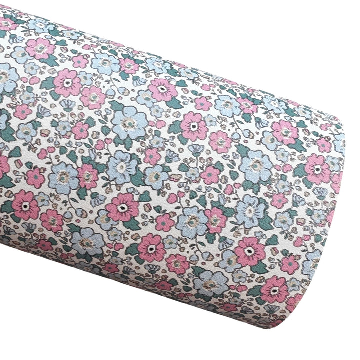 White Ditsy Floral Smooth Faux Leather Sheet