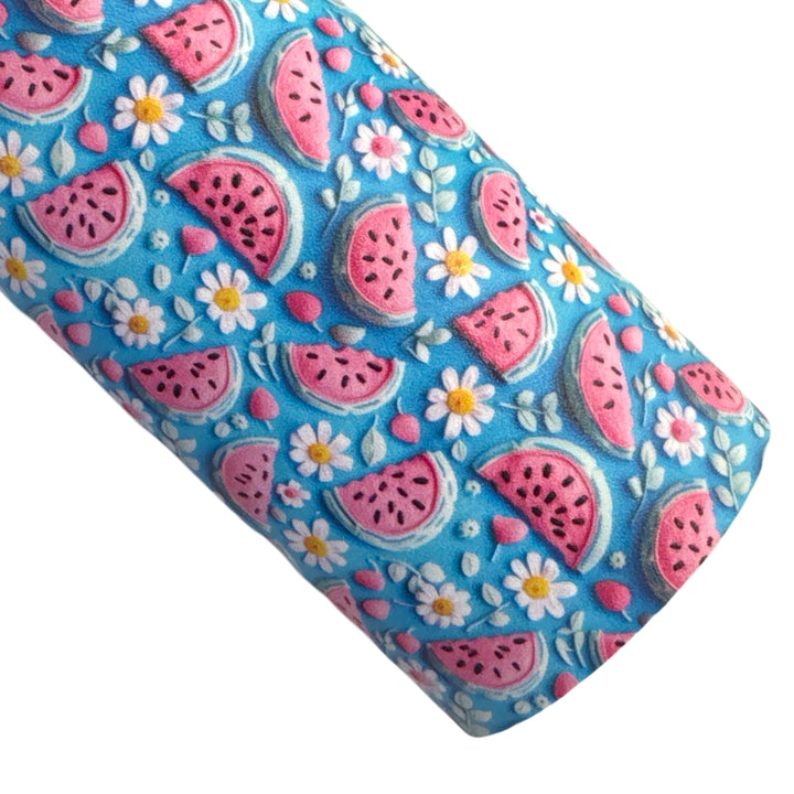 Aqua Watermelon Smooth Faux Leather - Custom 3d print - Summer Fruits Series