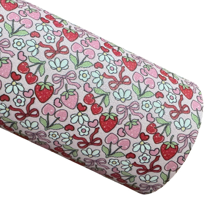 Strawberry Cherry Ribbons Faux Leatherette & Glitter Suede