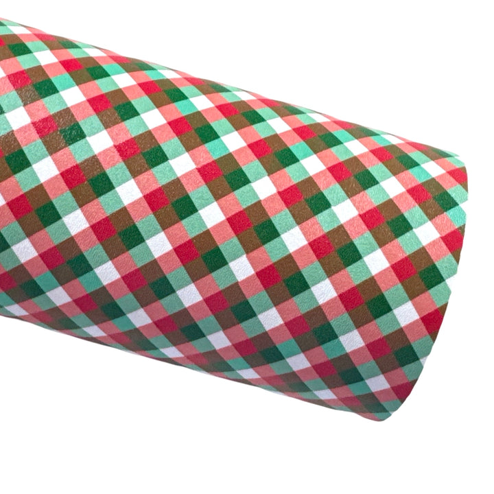 Red Green and White Plaid Smooth Leatherette